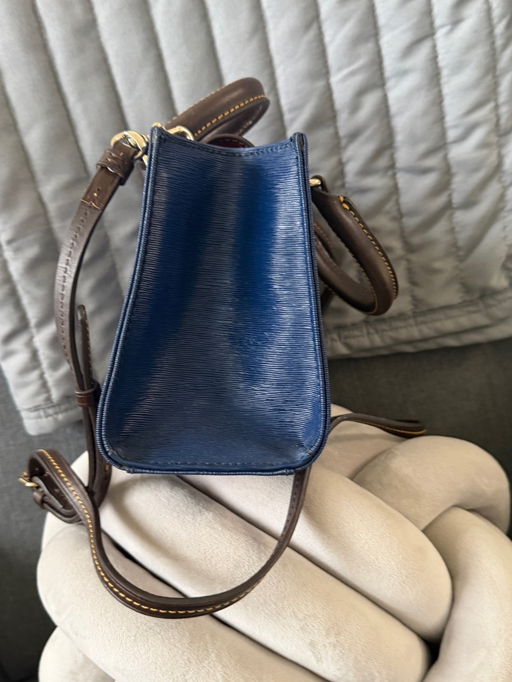 Dooney & Bourke Navy Blue Mini Saffiano Satchel with Brown Trim - Picture 4 of 6